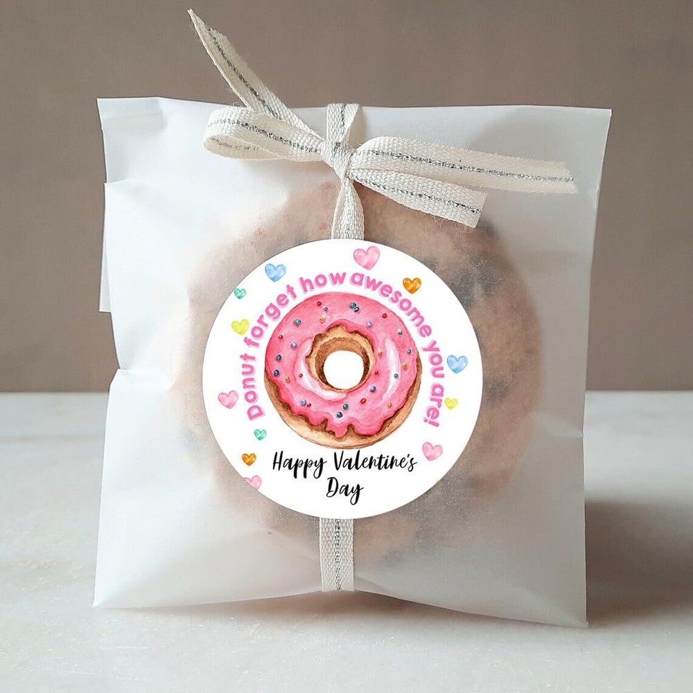 Donut Valentines Day Stickers for Gifts, Heart Valentine's Day Gift Tags Stic...-image