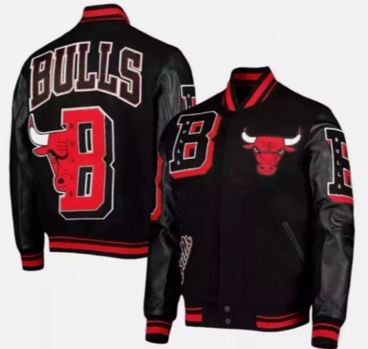 Men’s Chicago Bulls Embroidered Black Standard Varsity Jacket Wool