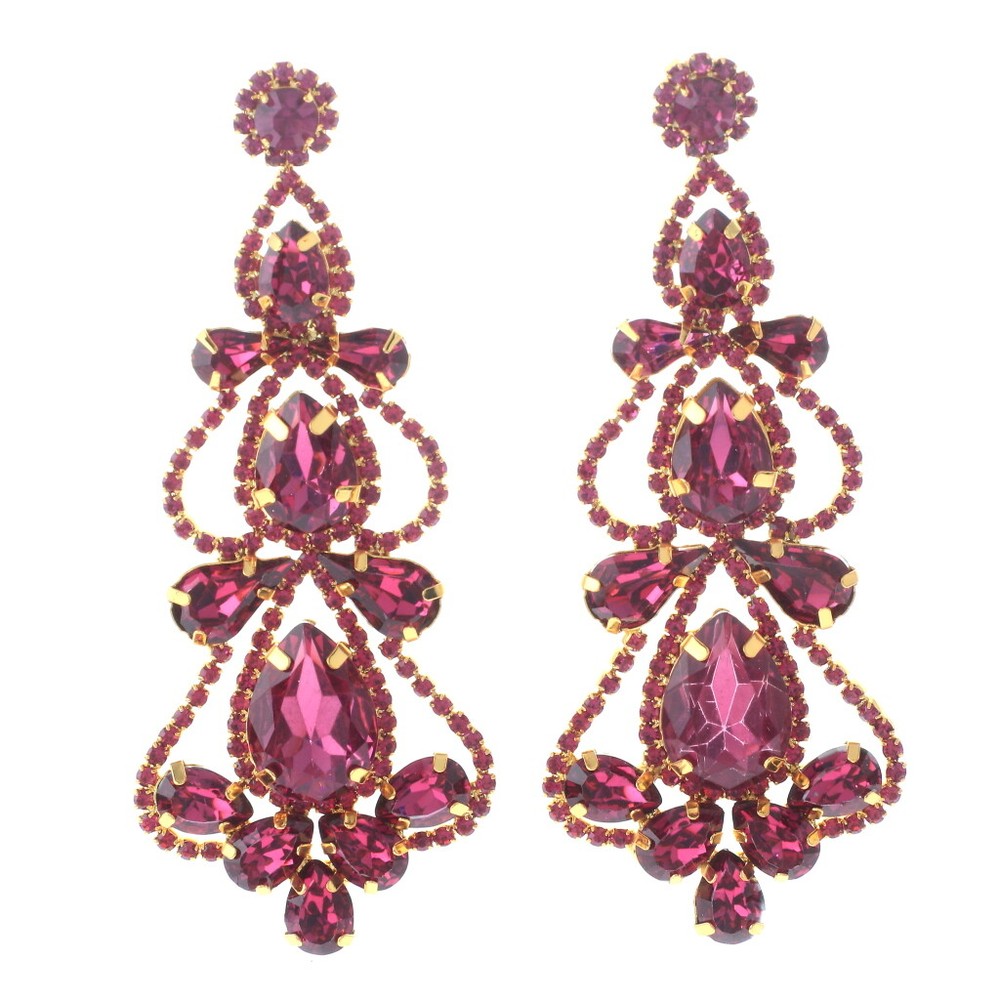 Gold Tone Metal Rhinestone Drop Post Earrings ESE2871-FUS