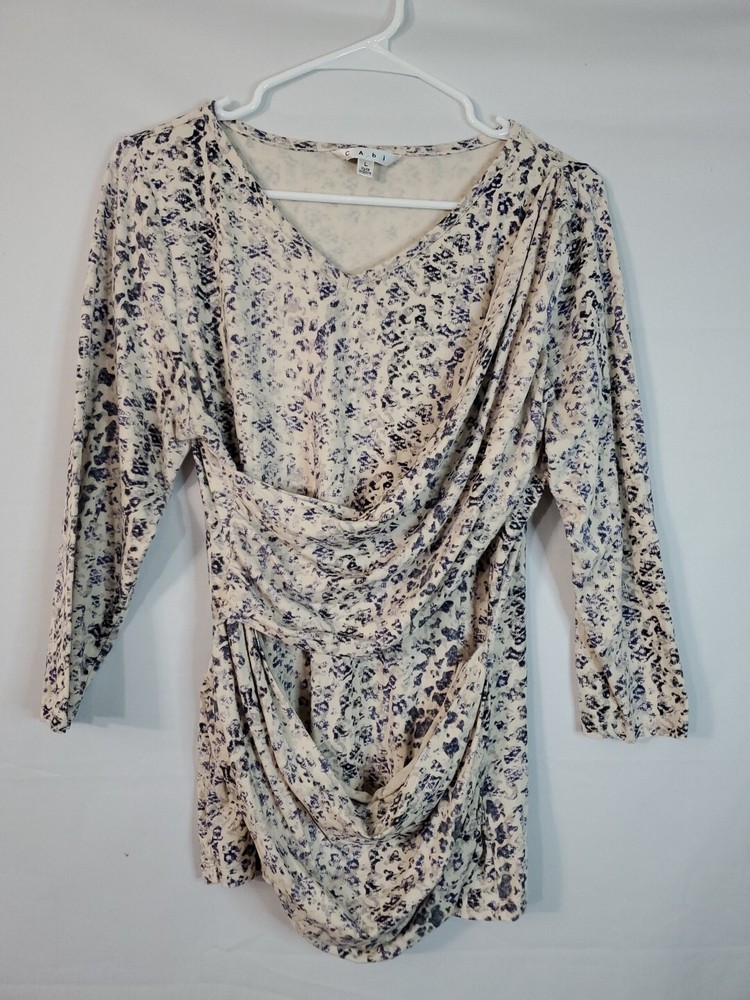 Cabi Dress Women's Size Large Draped 3/4 Sleeve Leopard Gray Mini Bodycon