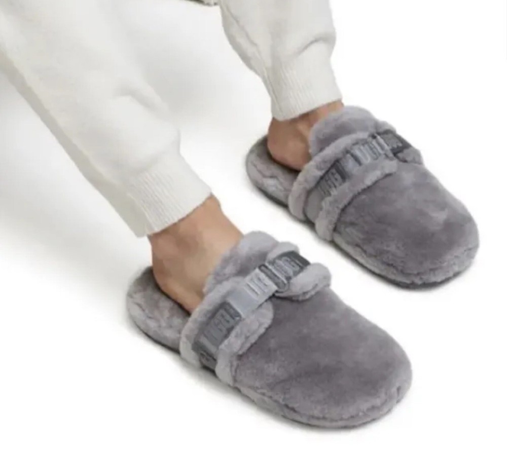 UGG Slipper Shoes Mens 11  Gray Soft Fluff It Slide Slip On Casual NEW