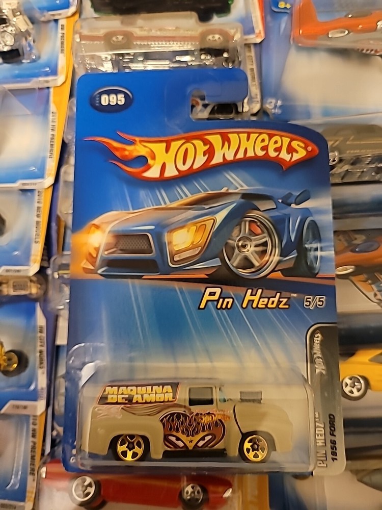 2005 Hot Wheels #95 Pin Hedz 5/5 1956 FORD Primer Gray w/Gold 5 Spoke Wheels