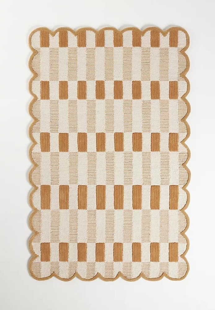 Vintage Wool Plaid Neutral Tufted Rug by Anthropologie - Handmade Wool Area Rug