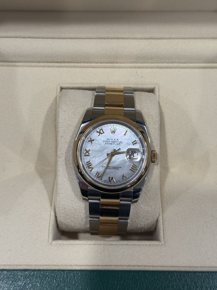 Rolex Datejust 116203 MOP Roman  Gold and Silver Oyster Bracelet with Gold Bezel