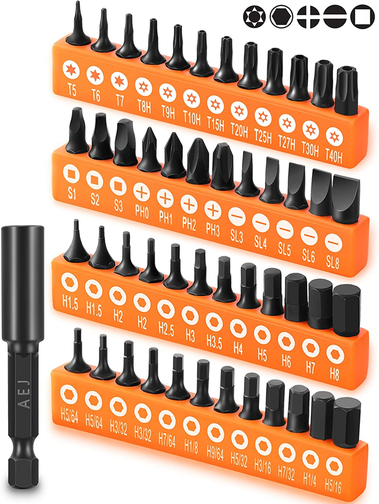 49-Piece Screwdriver Bit Set with Hex Torx Square and Phillips Heads for Drills