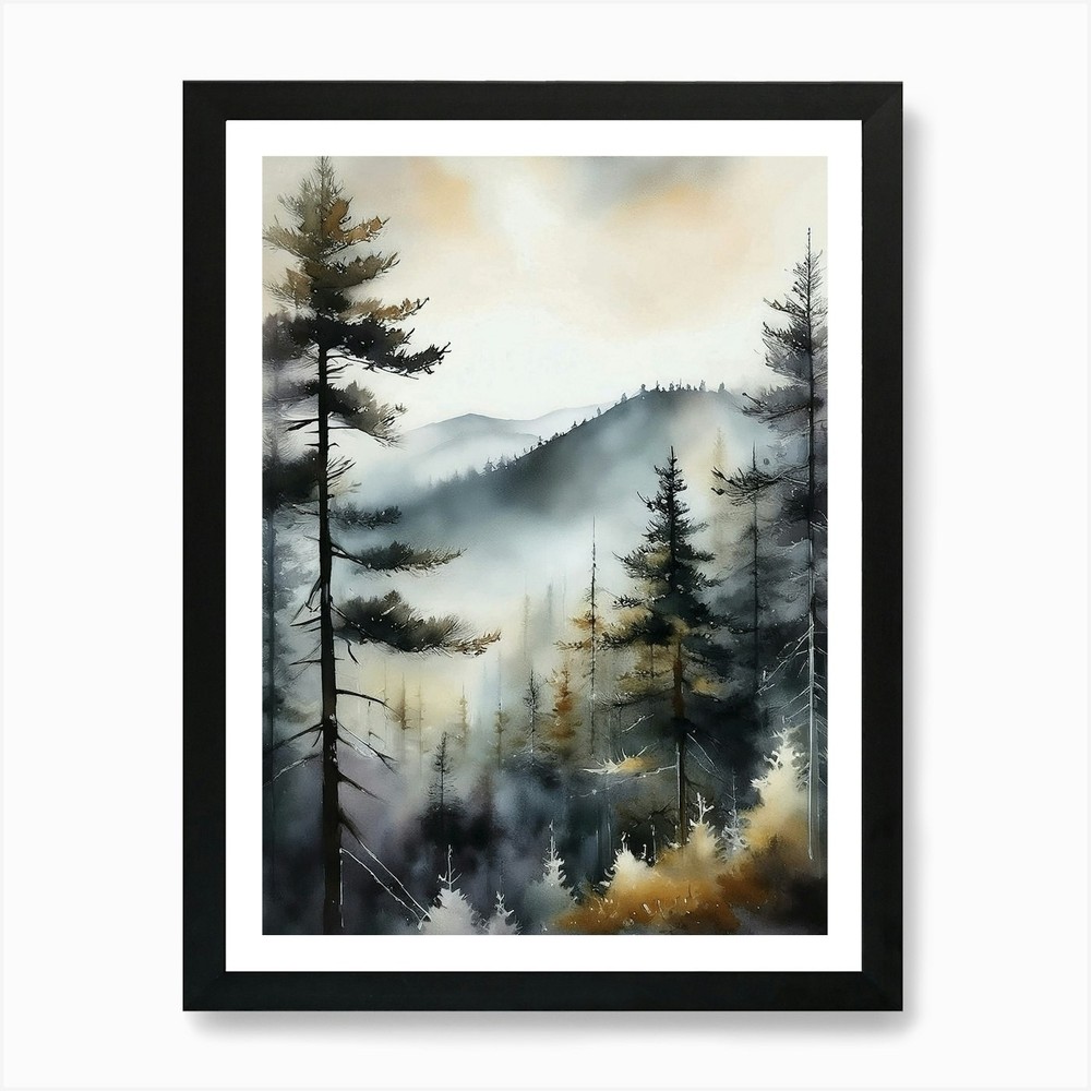 Misty Trees Framed Wall Art Canvas Print Picture for Home Decor  