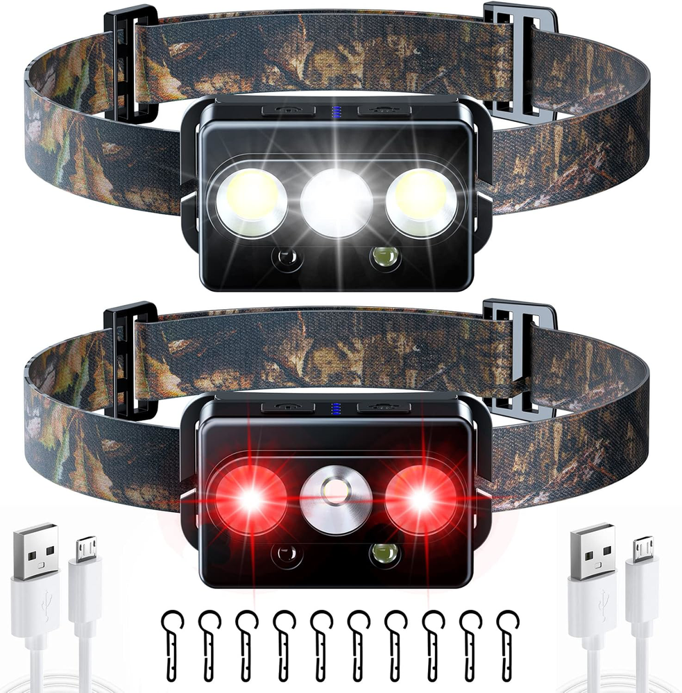 Minsk Rechargeable Headlamp, 2 Pack Headlamps for Adults, Head Lamps Outdoor LED