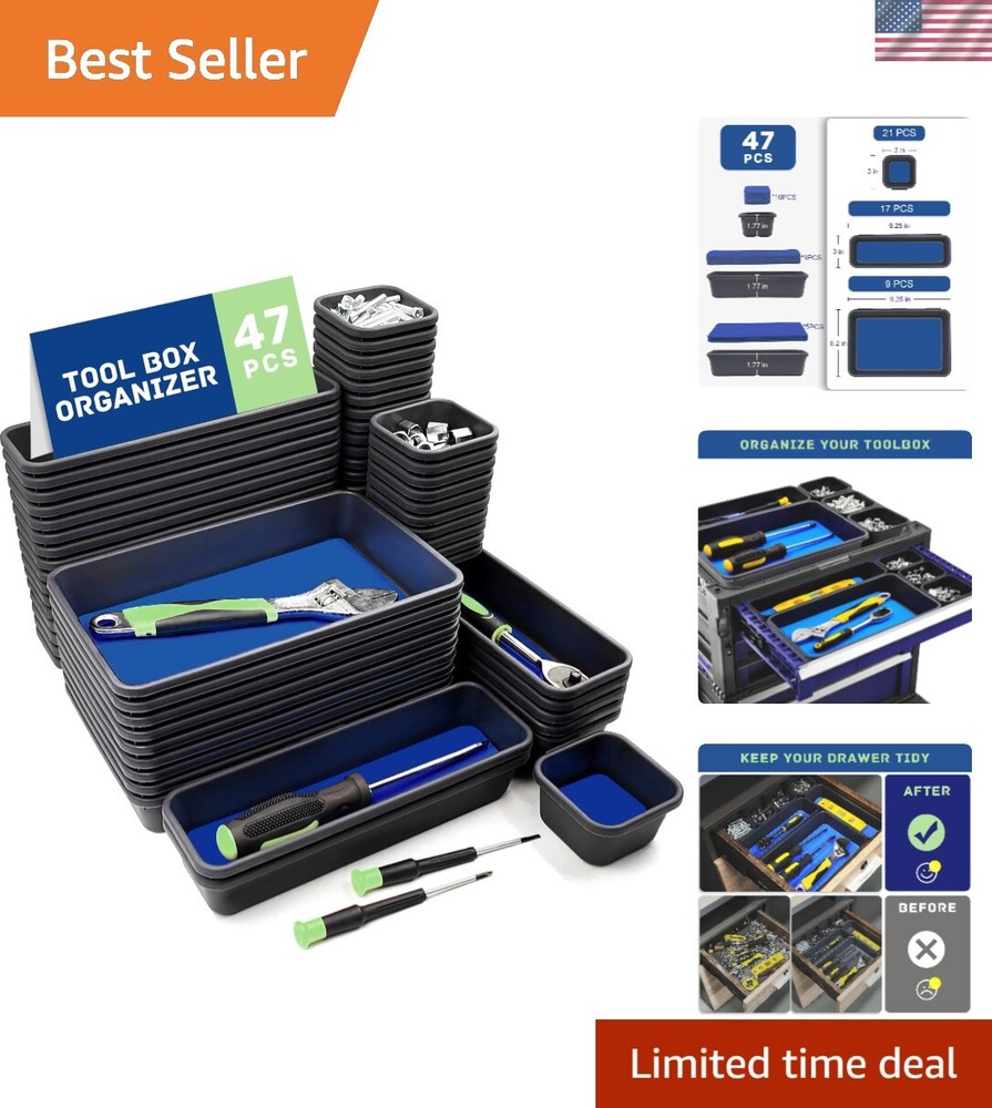 Blue 47-Piece Tool Box Organizer with Storage Tray Divider for Garage & Workshop