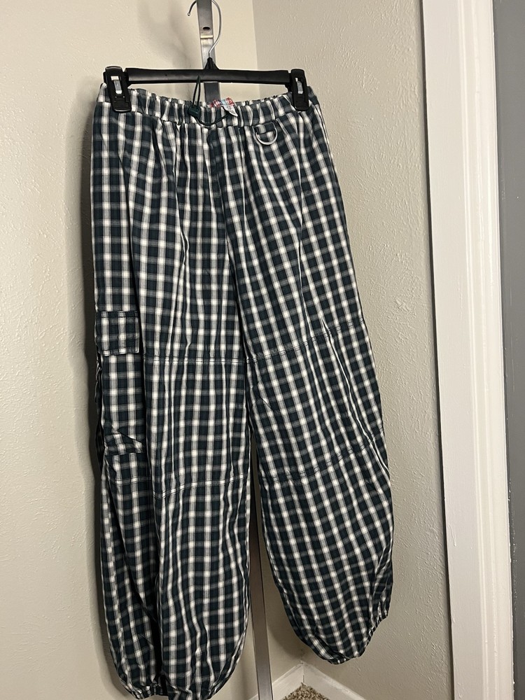 Urban Outfitters Jana Pants Printed Balloon Cargo Women S Green Plaid Streetwear