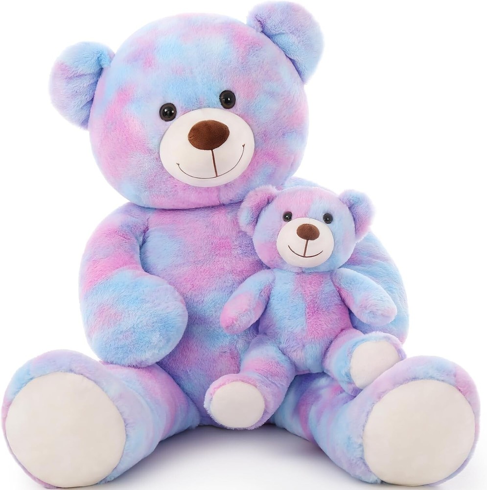 Giant 39in Purple Tie-Dye Teddy Bear with Baby Toy – Cute Gift for Kids