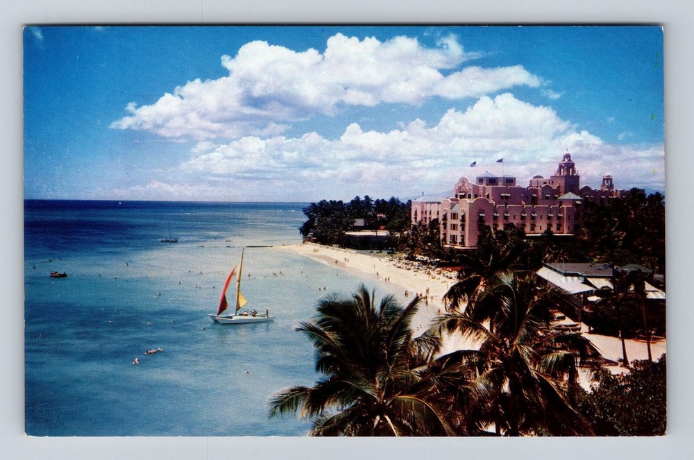 Vintage Waikiki Beach Royal Hawaiian Hotel Hawaii Postcard Advertisement
