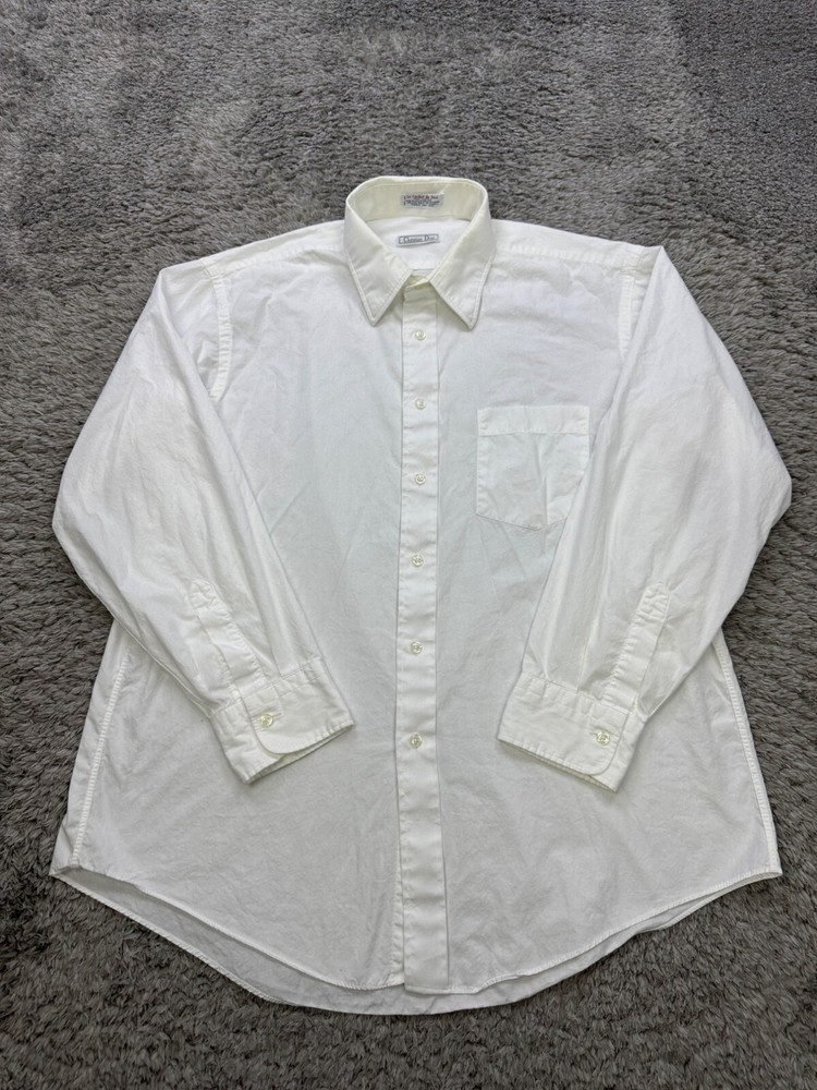 Christian Dior Shirt Mens XL White Le Cachet de Dior Career Formal Vtg Made USA