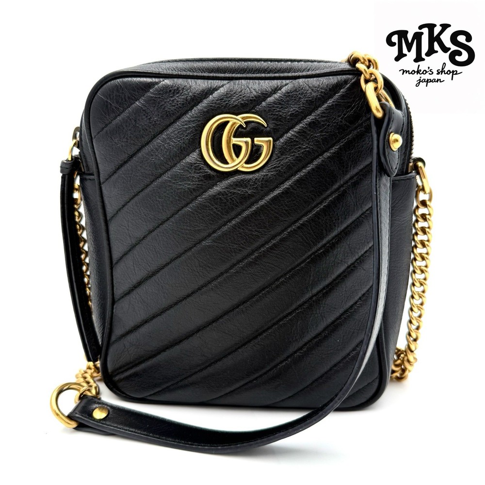 Gucci  Calfskin matelasse small GG marmont chain shoulder bag black
