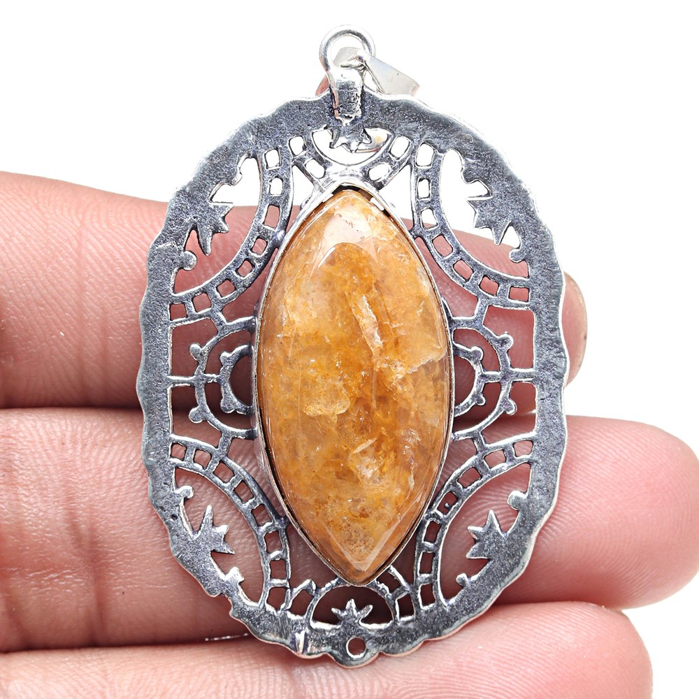 Jasper Gemstone Silver Pendant Valentine's Day Gift Jewelry 2.25 Inch-image