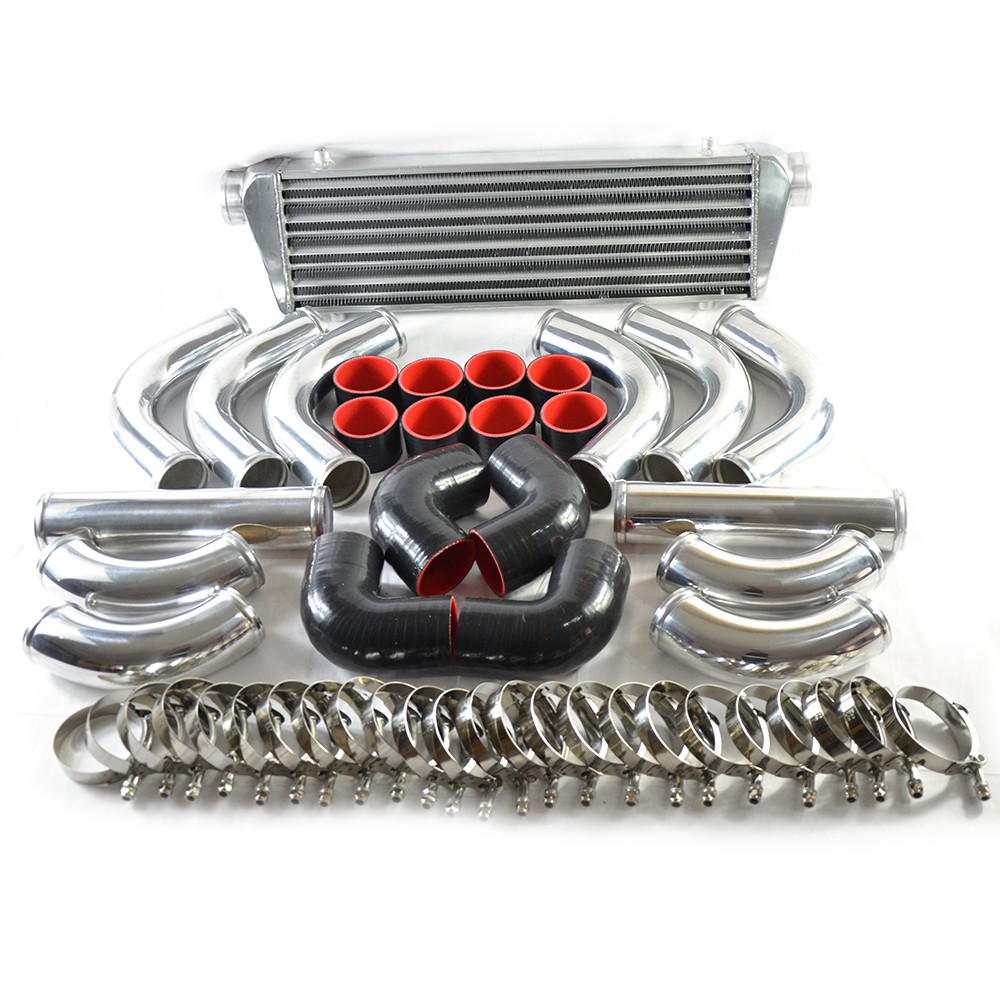 Universal 12 pcs 2.5'Black Coupler+ Chrome Piping+Intercooler Kit+T-Bolt Clamps