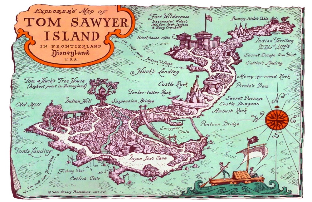 Disneyland Tom Sawyer's Island Map Print Poster 13x19 Satin Finish