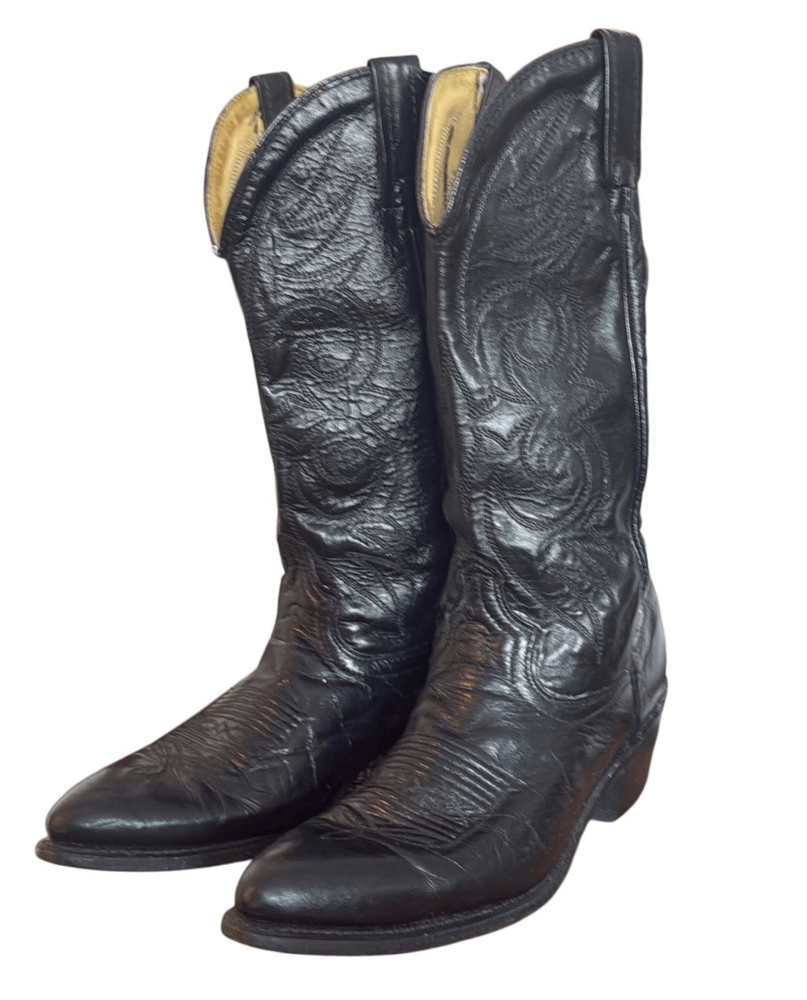 Tony Lama vintage black leather western cowboy boots size 9