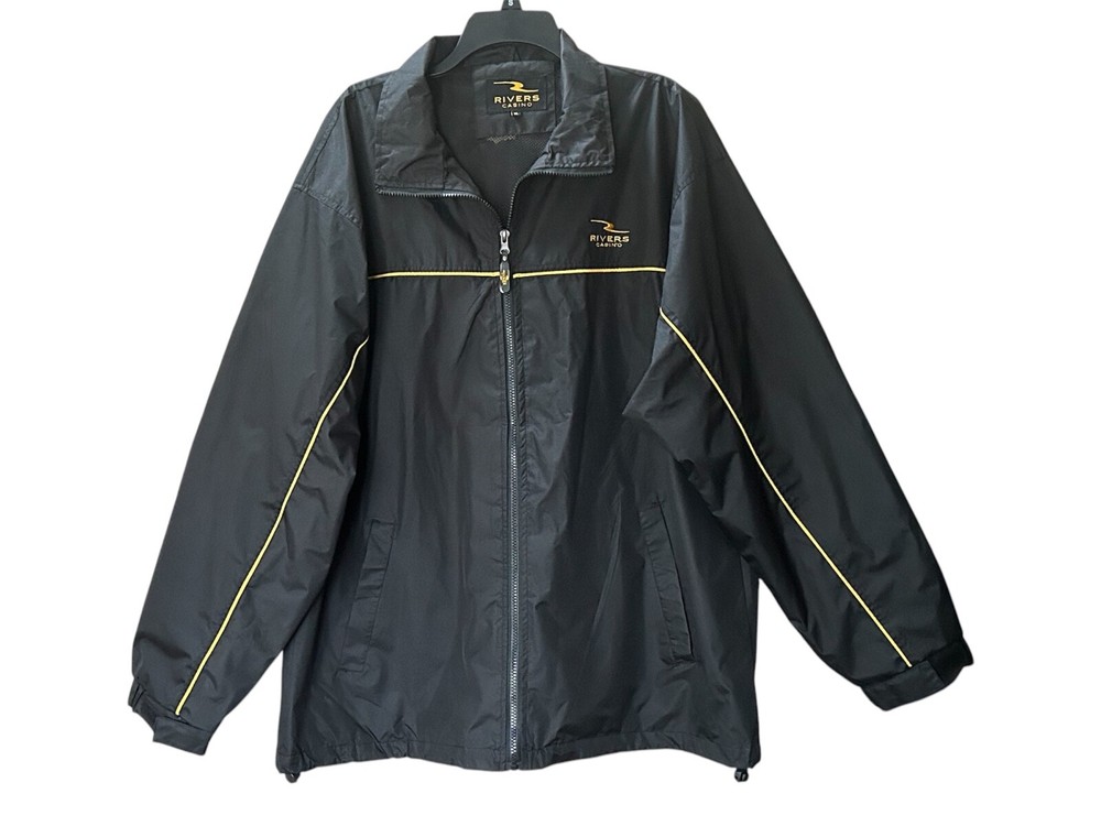 Rivers Casino Black Gold Stripe Windbreaker Jacket Mesh Lining Size XL