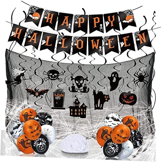 Halloween Party Decorations Kit with Hanging Swirls and Banners for Indoor Outdoor Use