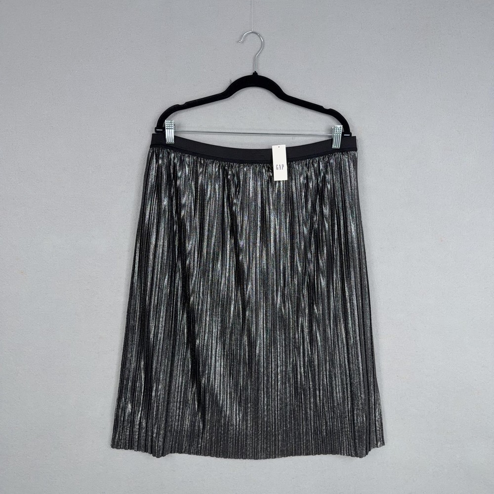 Gap Skirt Womens XL Silver Lurex Pleated Midi Elastic Waist Party Cocktail NYE
