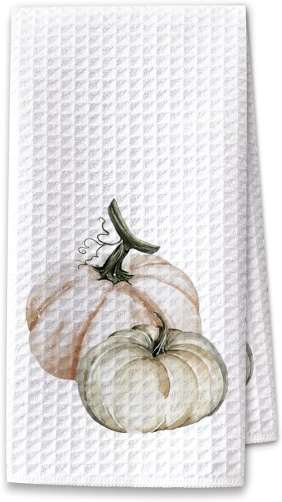 Pumpkin Fall Kitchen Towels, Farmhouse Autumn Dish Hand Towels Microfiber Waffle