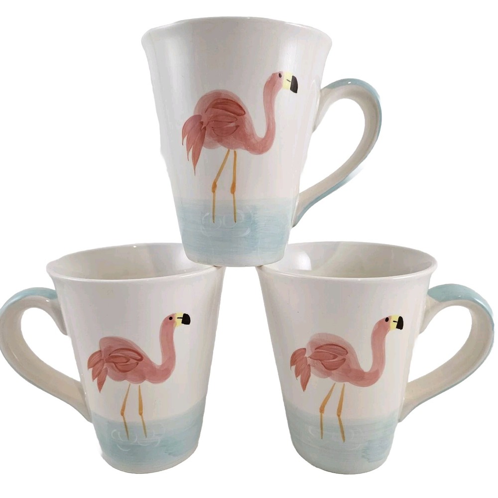 Le Gourmet Chef Flamingo Mugs Lot Of 3 2001