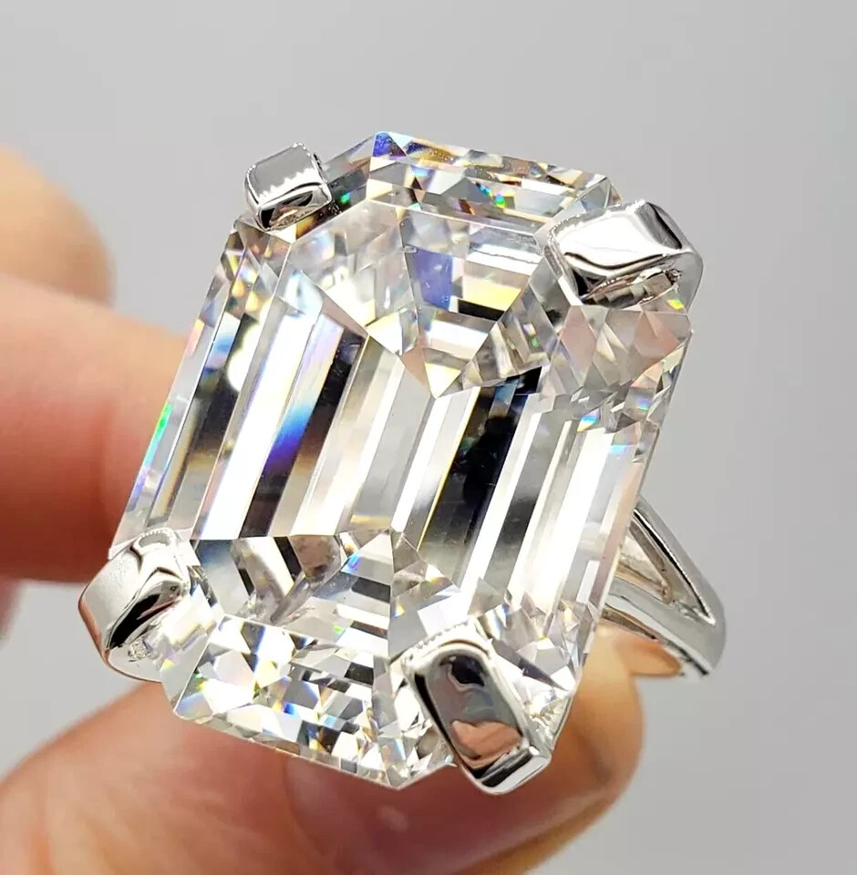 RARE 25.00 Ct Certified Off White Treated Diamond Solitaire Ring In 925 Silver