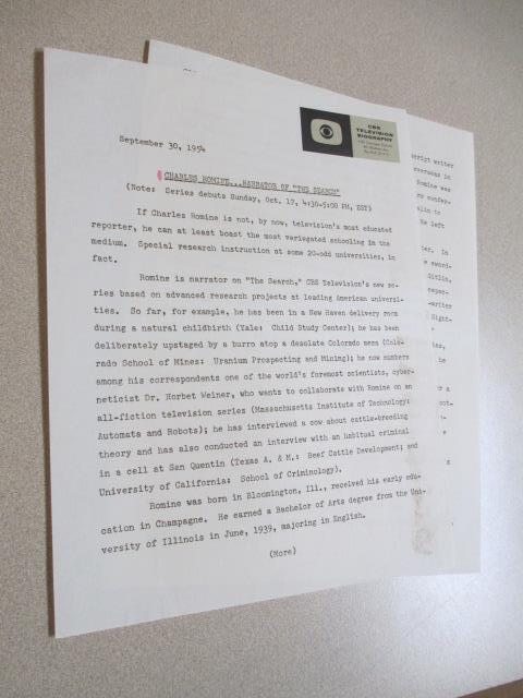 CBS TV show promo press kit 1954 bio papers (2) Charles ROMINE narrator Search