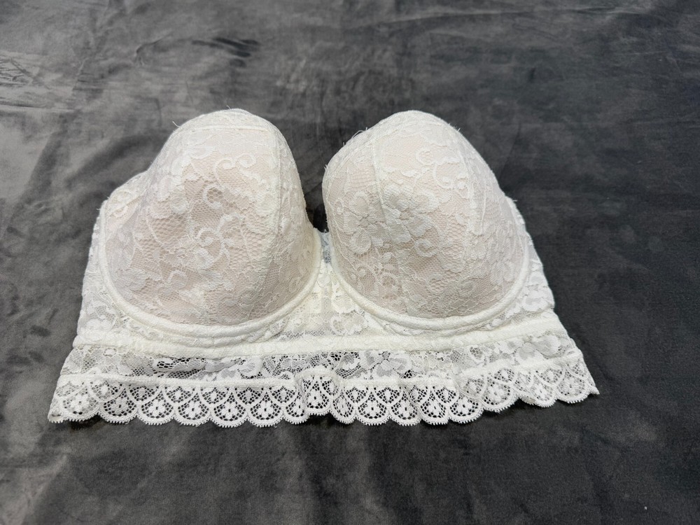 Pour Moi Rebel  Bra Underwired Padded Lace Longline Strapless Bra Size 34E White