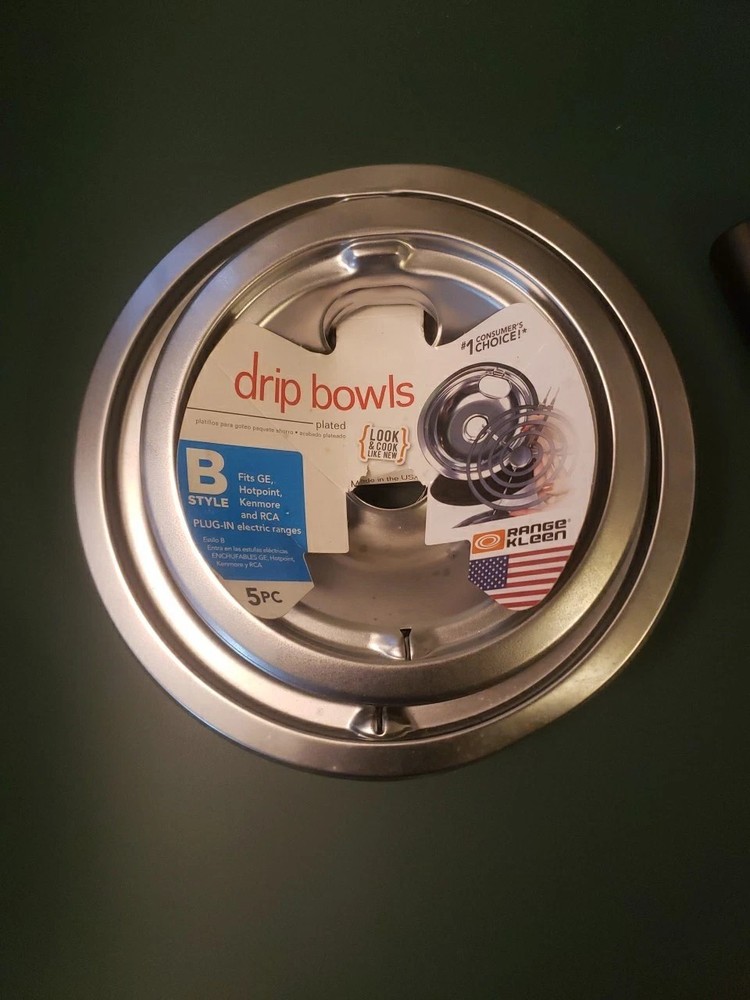 Range Kleen 5-Piece Drip Pan Set Size B for GE Kenmore HotPoint RCA Ranges