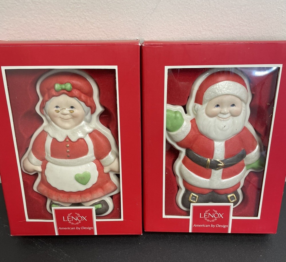 Lenox Mr Mrs Santa Claus Cookie Mold Ornament Christmas Set 6 Inch Boxed  