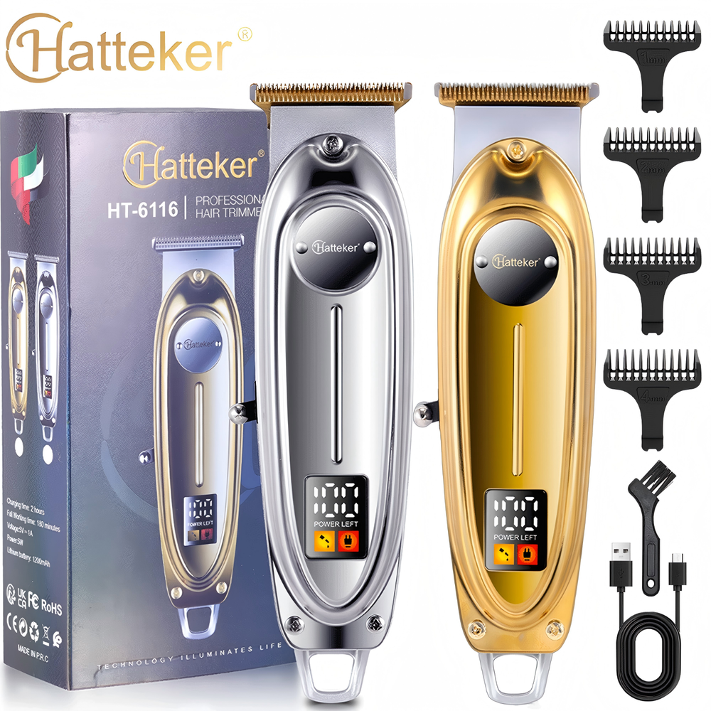 Hatteker Cordless T-Blade Hair Clipper with LCD Display for Professional Barber Cutting