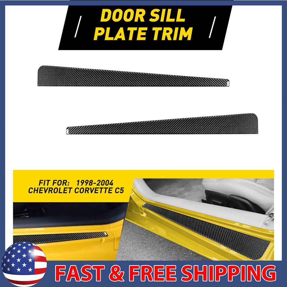 Carbon Fiber Door Sill Trim Plate Cover Fit for 1998-2004 Chevrolet Corvette C5
