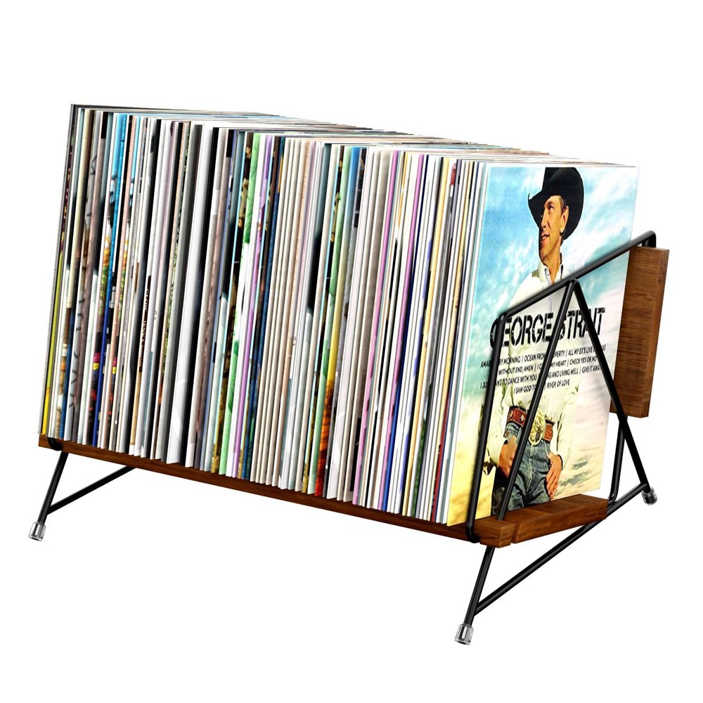 Vinyl Record Holder Storage, Vintage Vinyl Album Holder Wooden for 70 LPs, Co...