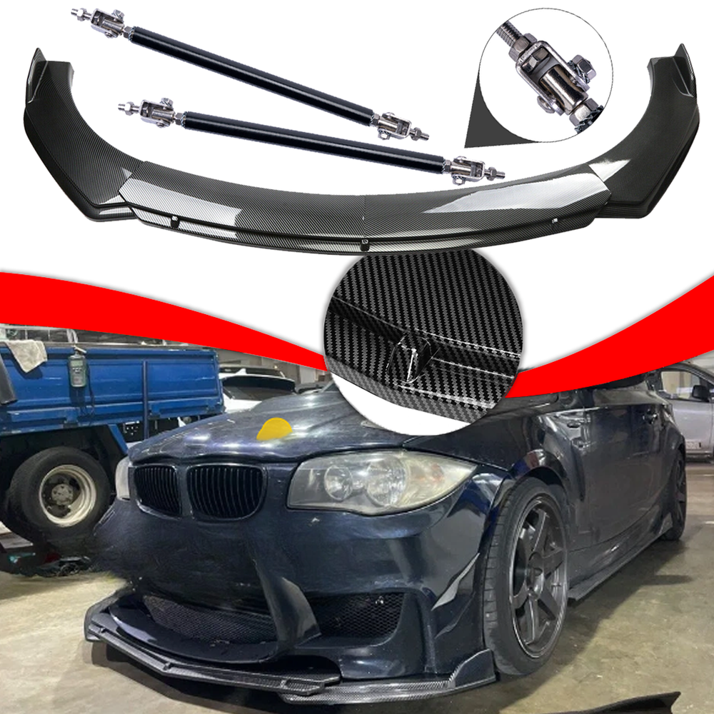 For 125i 128i 135i F40 Carbon Fiber Style Front Bumper Lip Spoiler Strut+Rods