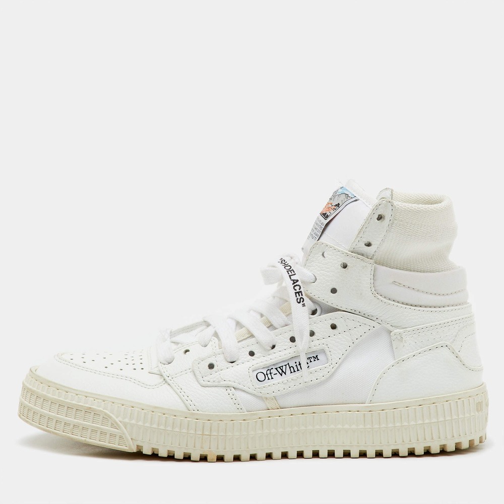 OffWhite White Leather and Canvas 3.0 Off Court High Top Sneakers Size 37
