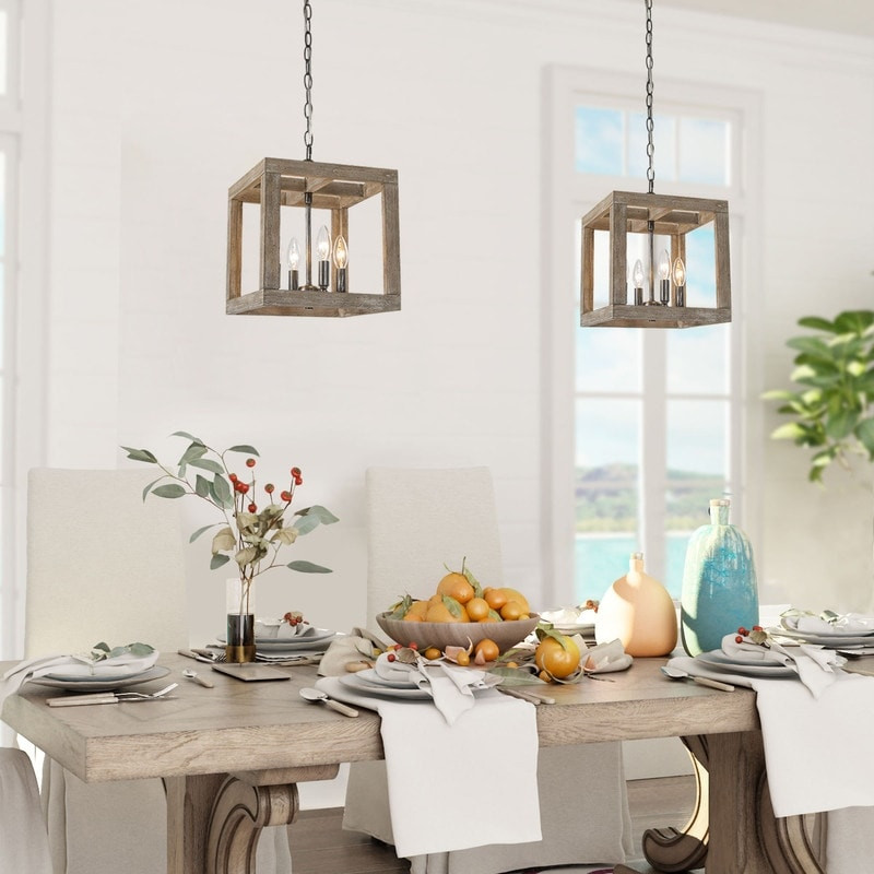 Rustic Farmhouse 4-Light Pendant with Distressed Wood Finish D11
