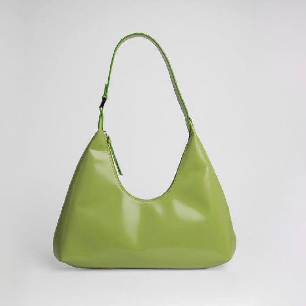 THE ROW Amber Lime Green Semi-Patent Calf Leather Shoulder Bag Authentic