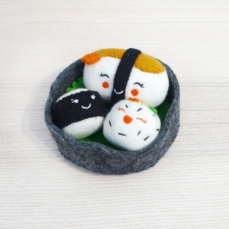 Gray Sushi Bento Set Dog Toy - Hand Felted All-Natural Wool with Earth-Friendly Dye