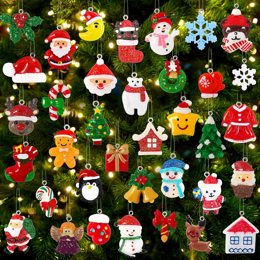 36Pcs Mini Christmas Ornaments Resin Set for Christmas Tree Decoration,Christmas