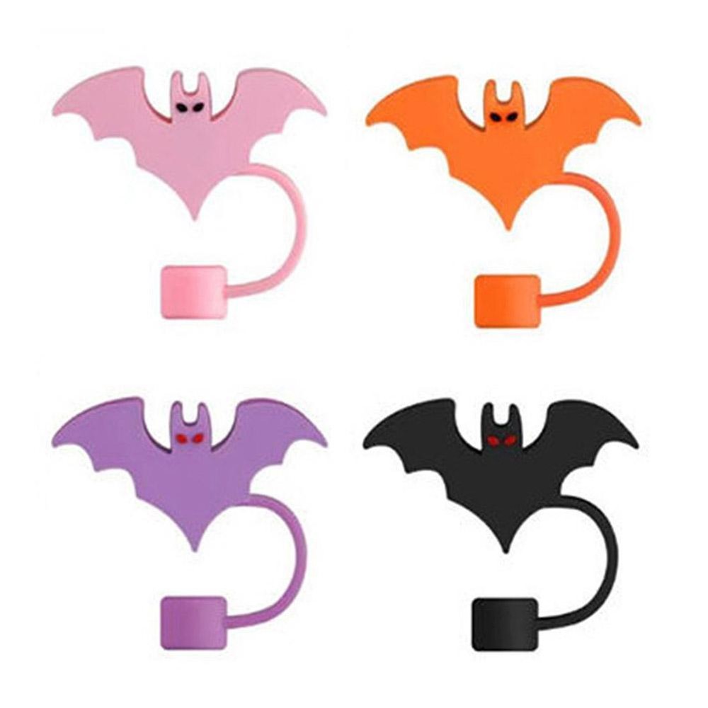 1-4PC Halloween Bat Straw Cap Silicone Straw Covers Reusable For 10mm Cali T7N7