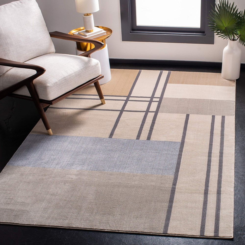 Orwell Collection Area Rug - 3' Square, Ivory & Taupe, Mid-Century Modern Abs...