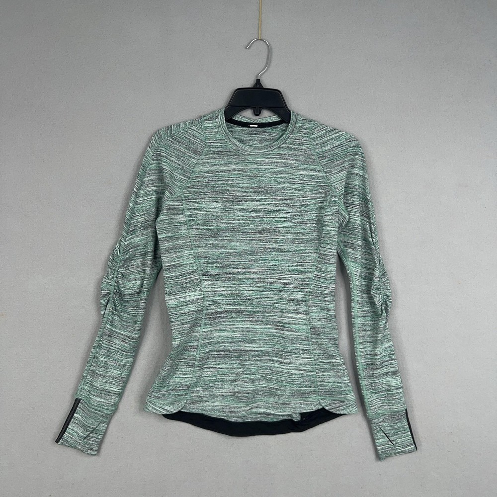 Lululemon Shirt Womens 6 Green Space Dye Long Sleeve Running Ruched Thumbholes
