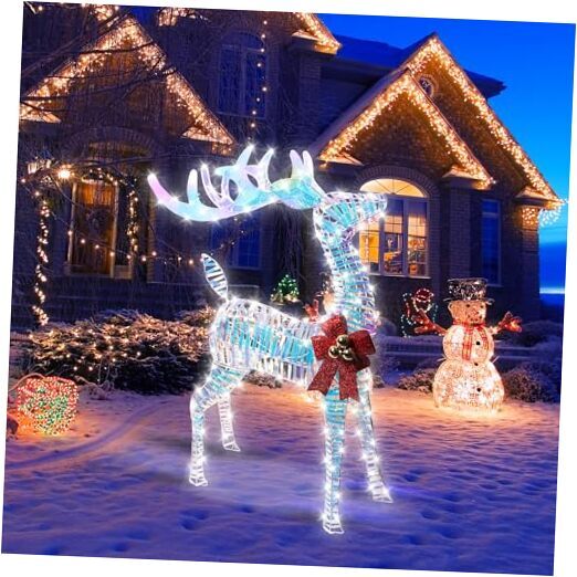3.8FT Outdoor Christmas Decoration, Pre-Lit Iridescent Lighted Deer, Reindeer