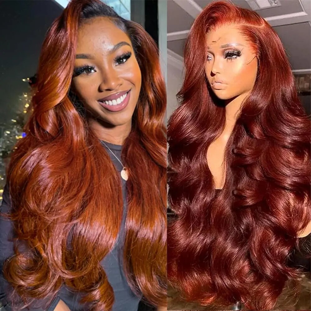 Reddish Brown 13x4 HD Transparent Lace Front Wig Body Wave Human Hair