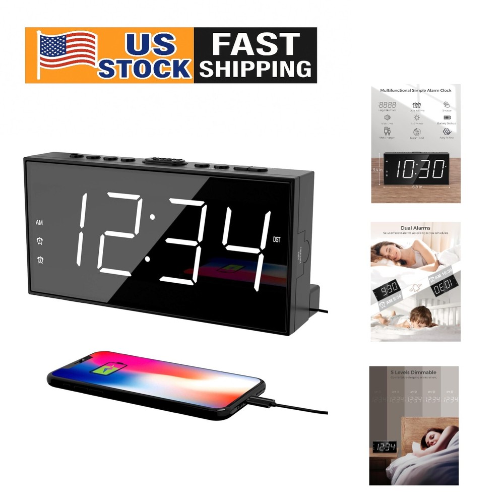 Dual Alarm Clock with Loud LED Display & USB Charging - Ideal for Deep Sleepers