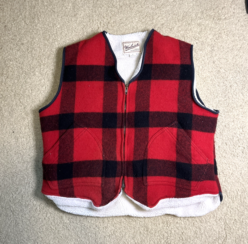 Vintage Woolrich Vest Womens XL Red Plaid Hunting Camping Wool Vtg