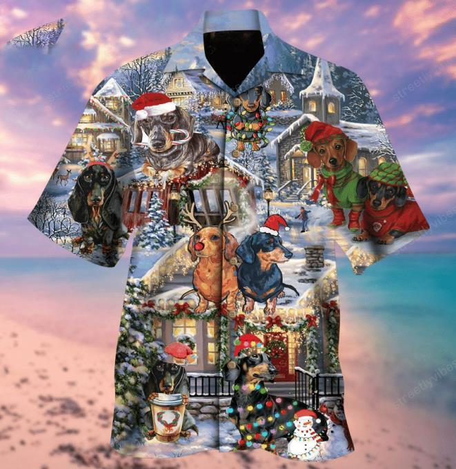 Dachshund Through the Snow 3D Hawaiian Shirt for Winter Dog Lover Style