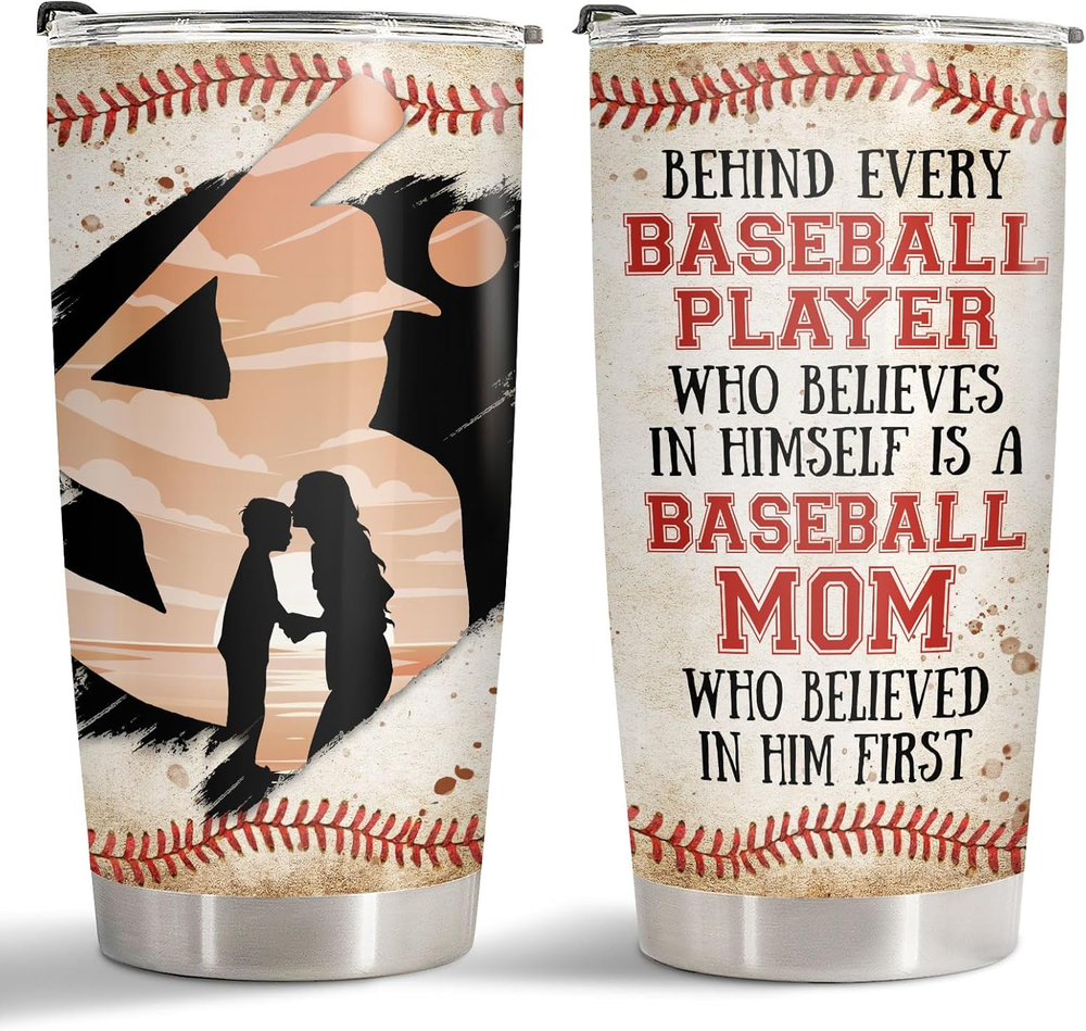 Christmas Gifts for Mom, Baseball Mom Tumbler with Lid 20Oz Stainless Steel, Bas