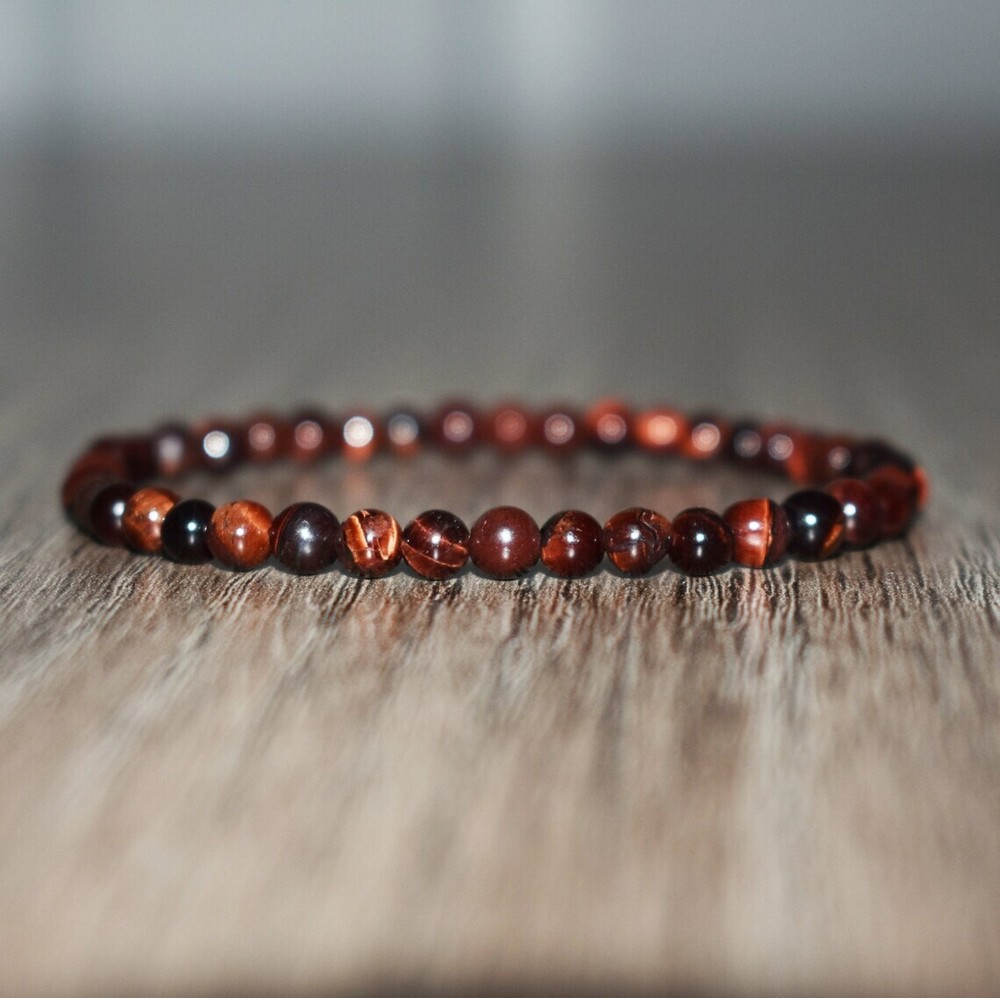 4mm Red Tiger's Eye Stone Stretch Bracelet for Protection Healing Bracelet